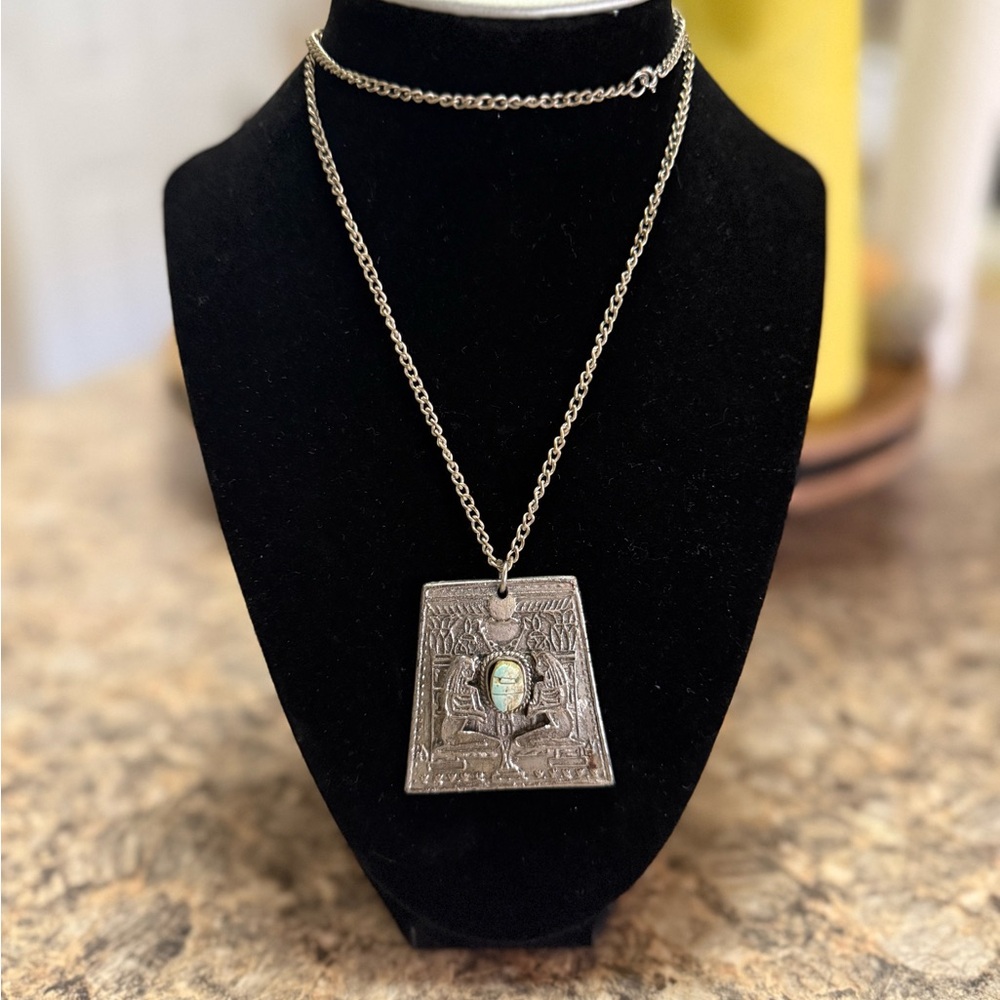 Silver Pendant Necklace with turquoise looking cabochon